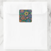 Kleurrijke Retro bloementuin Vierkante Sticker (Tas)