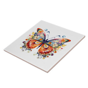 Kleurrijke retro bloemenvlinder tegeltje