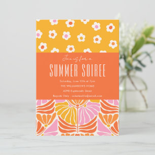 Kleurrijke Retro Bloemige Oranje Zomer Soiree Kaart