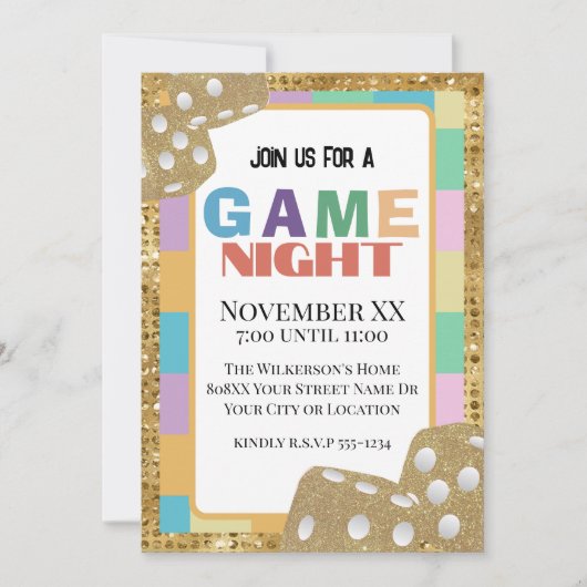 Kleurrijke Retro Board Game Night Gold Dice Kaart (Voorkant)