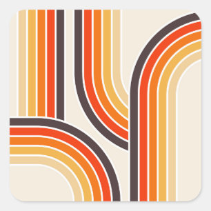 Kleurrijke retro bogen en lijnen vierkante sticker