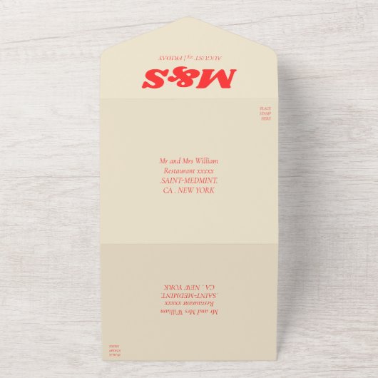 Kleurrijke Retro boog foto bruiloft All In One Uitnodiging (Buitenkant)