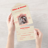 Kleurrijke Retro boog foto bruiloft All In One Uitnodiging (Afscheurbaar)