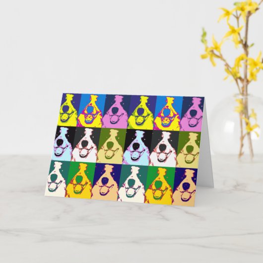 Kleurrijke Retro Border Collie Pop Art 60th Verjaa Kaart (Gele Bloem)