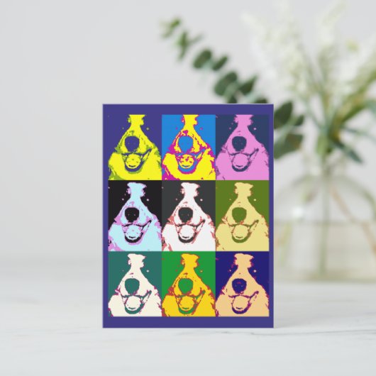 Kleurrijke Retro Border Collie Pop Art Briefkaart (Staand voorkant)