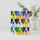 Kleurrijke Retro Border Collie Pop Art Horizontaal Briefkaart (Staand voorkant)