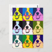 Kleurrijke Retro Border Collie Pop Art Horizontaal Briefkaart (Voorkant / Achterkant)