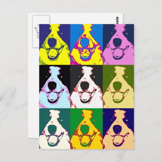 Kleurrijke Retro Border Collie Pop Art Horizontaal Briefkaart (Voorkant / Achterkant)