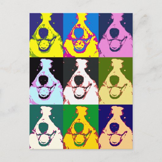 Kleurrijke Retro Border Collie Pop Art Horizontaal Briefkaart (Voorkant)