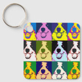 Kleurrijke Retro Border Collie Pop Art Sleutelhanger (Voorkant)