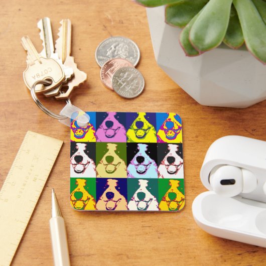 Kleurrijke Retro Border Collie Pop Art Sleutelhanger (Bureau)