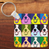 Kleurrijke Retro Border Collie Pop Art Sleutelhanger (Voorkant)