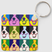 Kleurrijke Retro Border Collie Pop Art Sleutelhanger (Achterkant)
