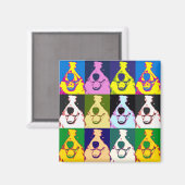 Kleurrijke Retro Border Collie Pop Art Square Magneet (Voorkant / Achterkant)