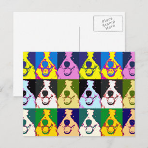 Kleurrijke Retro Border Collie Pop Art Verticaal Briefkaart