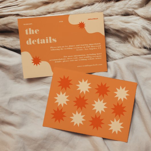 Kleurrijke Retro Bright & Bold Wedding Details Informatiekaartje