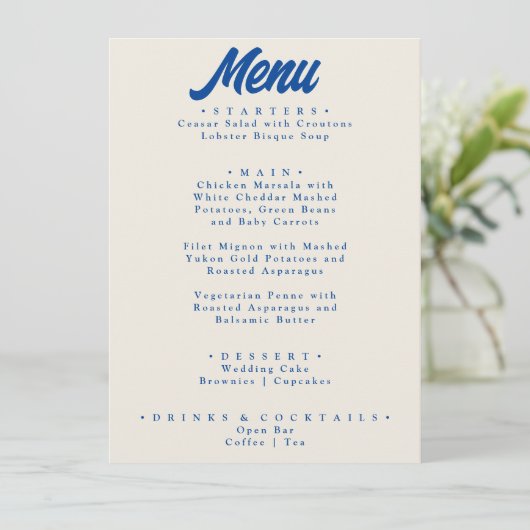 Kleurrijke Retro Bright Funky Modern Dinner Bruilo Menu (Staand voorkant)