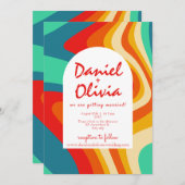 Kleurrijke retro bruiloft kaart (Voorkant / Achterkant)