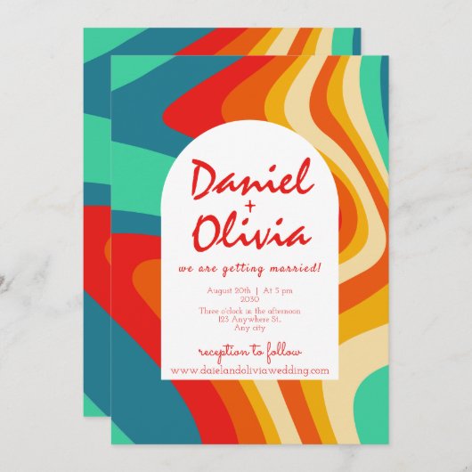 Kleurrijke retro bruiloft kaart (Voorkant / Achterkant)