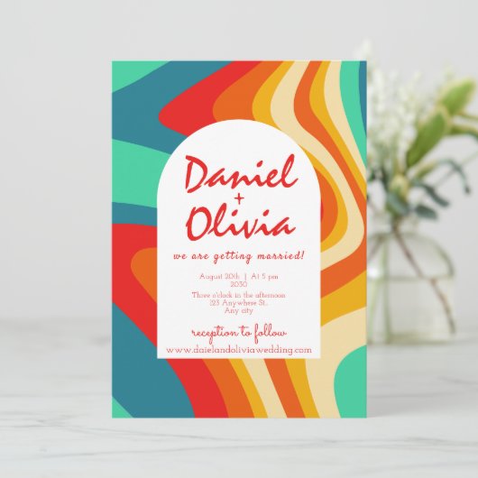 Kleurrijke retro bruiloft met foto kaart (Staand voorkant)