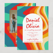 Kleurrijke retro bruiloft met foto kaart (Voorkant / Achterkant)