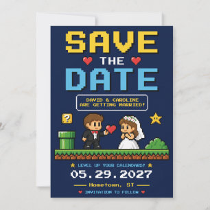 Kleurrijke Retro Bruiloft Videospel Pret Save The Date