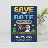 Kleurrijke Retro Bruiloft Videospel Pret Save The Date (Staand voorkant)