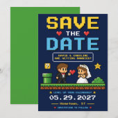 Kleurrijke Retro Bruiloft Videospel Pret Save The Date (Voorkant / Achterkant)