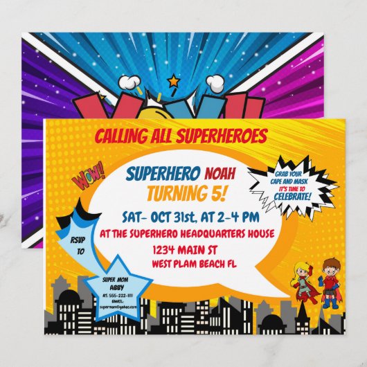 Kleurrijke Retro Cartoon Comic Superhero Halloween Kaart (Voorkant / Achterkant)