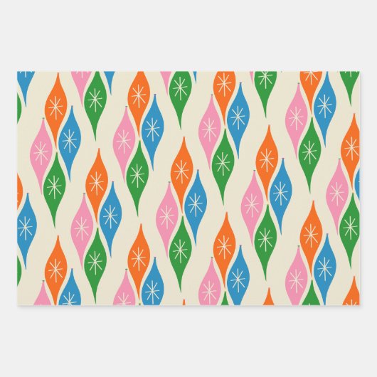 Kleurrijke Retro Christmas Mid Century Ornamenten Inpakpapier Vel (Voorkant)