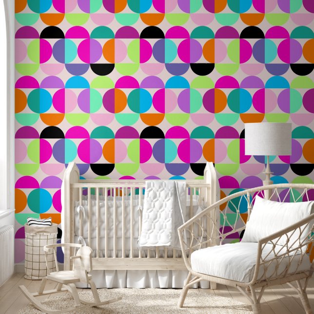 Kleurrijke retro cirkels Mid Century Modern Abstra Behang (Kinderen)