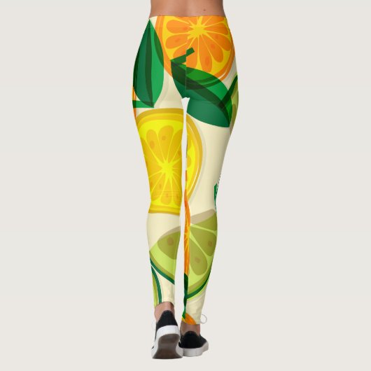 Kleurrijke retro Citrus l Sinaasappel l Geel l Gro Leggings (Achterkant)