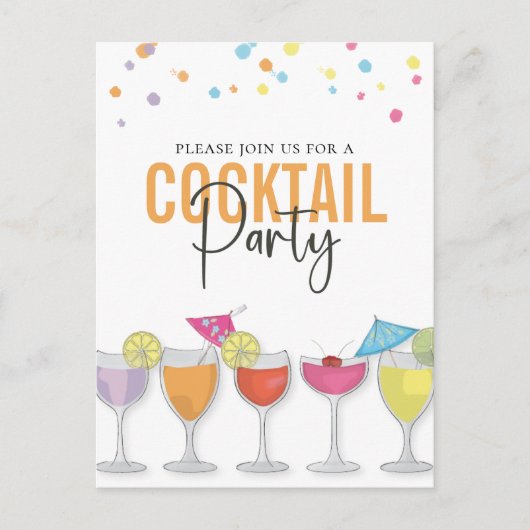 Kleurrijke Retro Cocktail Party Custom Briefkaart (Voorkant)