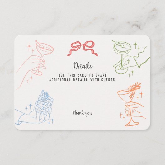 Kleurrijke Retro Cocktail Party Details Invoegen Informatiekaartje (Voorkant)