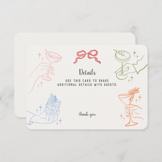 Kleurrijke Retro Cocktail Party Details Invoegen Informatiekaartje (Voorkant / Achterkant)