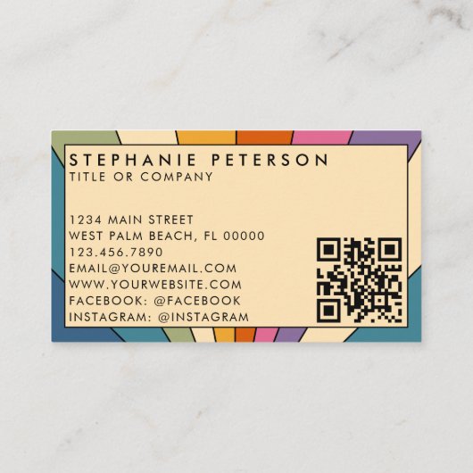 Kleurrijke Retro Custom Logo QR Code Sjabloon Visitekaartje (Achterkant)