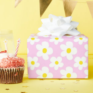 Kleurrijke Retro Daisy Bloemenroze Cadeaupapier