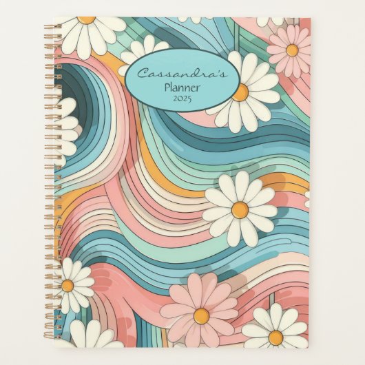 kleurrijke Retro Daisy Flower Power Naam Planner (Voorkant)
