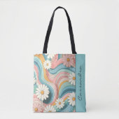 kleurrijke Retro Daisy Flower Power Naam Tote Bag (Voorkant)