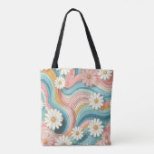kleurrijke Retro Daisy Flower Power Naam Tote Bag (Achterkant)