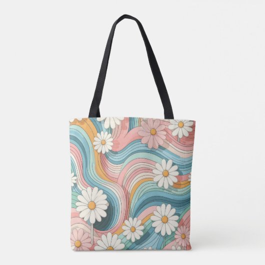  kleurrijke Retro Daisy Flower Power Naam Tote Bag (Achterkant)