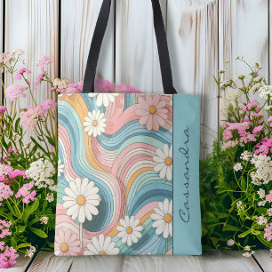  kleurrijke Retro Daisy Flower Power Naam Tote Bag