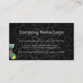 Kleurrijke Retro Floral Cat & Black Damasks Visitekaartje (Achterkant)