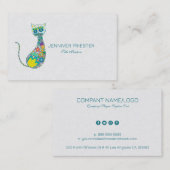 Kleurrijke Retro Floral Cat & White Damkers Visitekaartje (Voorkant / Achterkant)