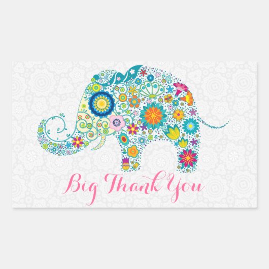 Kleurrijke Retro Floral Elephant 2 & Black Damkers Rechthoekige Sticker (Voorkant)