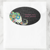 Kleurrijke Retro Floral Elephant & Black Dammasker Ovale Sticker (Tas)