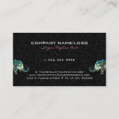 Kleurrijke Retro Floral Elephant & Black Dammasker Visitekaartje (Achterkant)