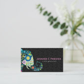 Kleurrijke Retro Floral Elephant & Black Dammasker Visitekaartje (Staand voorkant)