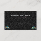 Kleurrijke Retro Floral Elephant & Black Dammasker Visitekaartje (Achterkant)