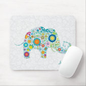 Kleurrijke Retro Floral Elephant & White Damkers Muismat (Met muis)